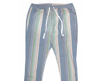 Mens Pants Joggers, Multicolor Striped Cotton, Straight Loose, Drawstring Elastic Waist, Dress Casual, Harem Lounge, Summer, XL