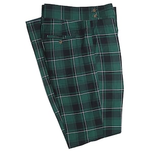 Herren Gurkha Hose, Grün Schwarz Weiß Karo Karo, Schlank Gerade Hohe Taille, Flache Front Kleid Hose, Formelle Hochzeit, Lässige Chinos, 36