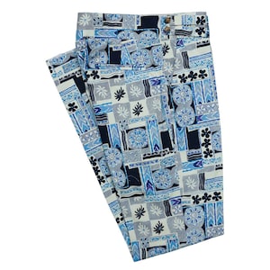 Mens Gurkha Pants, Blue Geometric Floral, Slim Straight High Waist, Flat Front Dress Trousers, Formal Wedding, Casual Chinos, Handmade 32