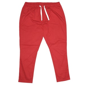 Mens Pants Joggers, Red Cotton, Straight Loose Fit, Drawstring Elastic Waist, Dress Casual, Harem Lounge, Nautical Preppy, Summer Beach, XL