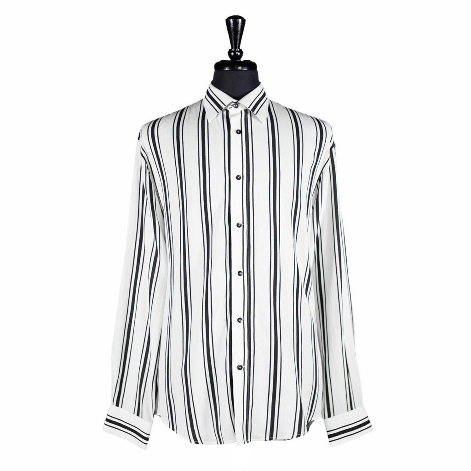 Men's Button Up Shirt White Black Striped Linen Long | Etsy