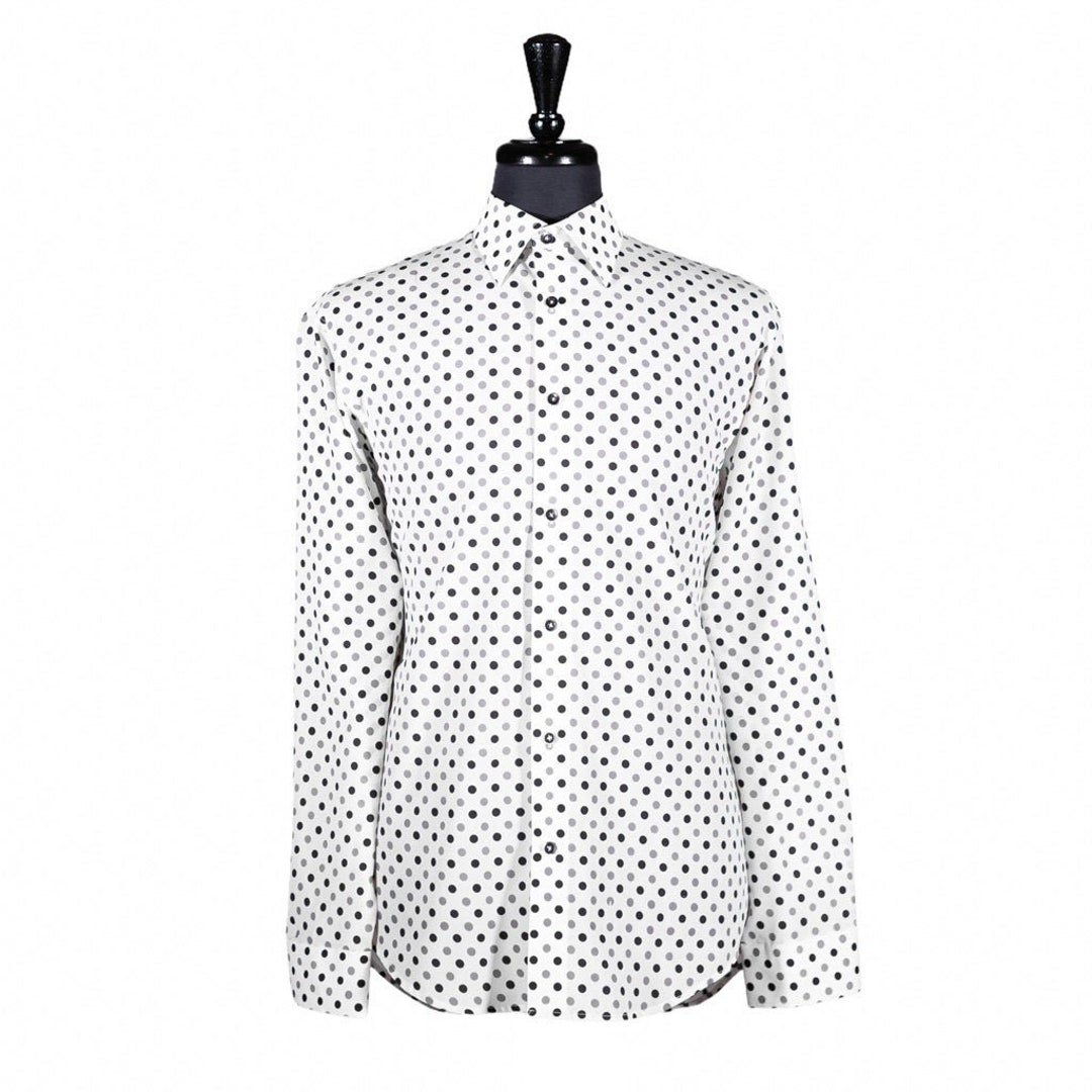 Mens Button up Shirt Black White Polka Dot Silk Long Sleeve Etsy