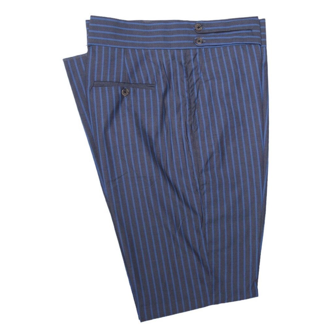 Mens Gurkha Pants, Blue Striped, Slim Straight High Waist, Flat Front ...