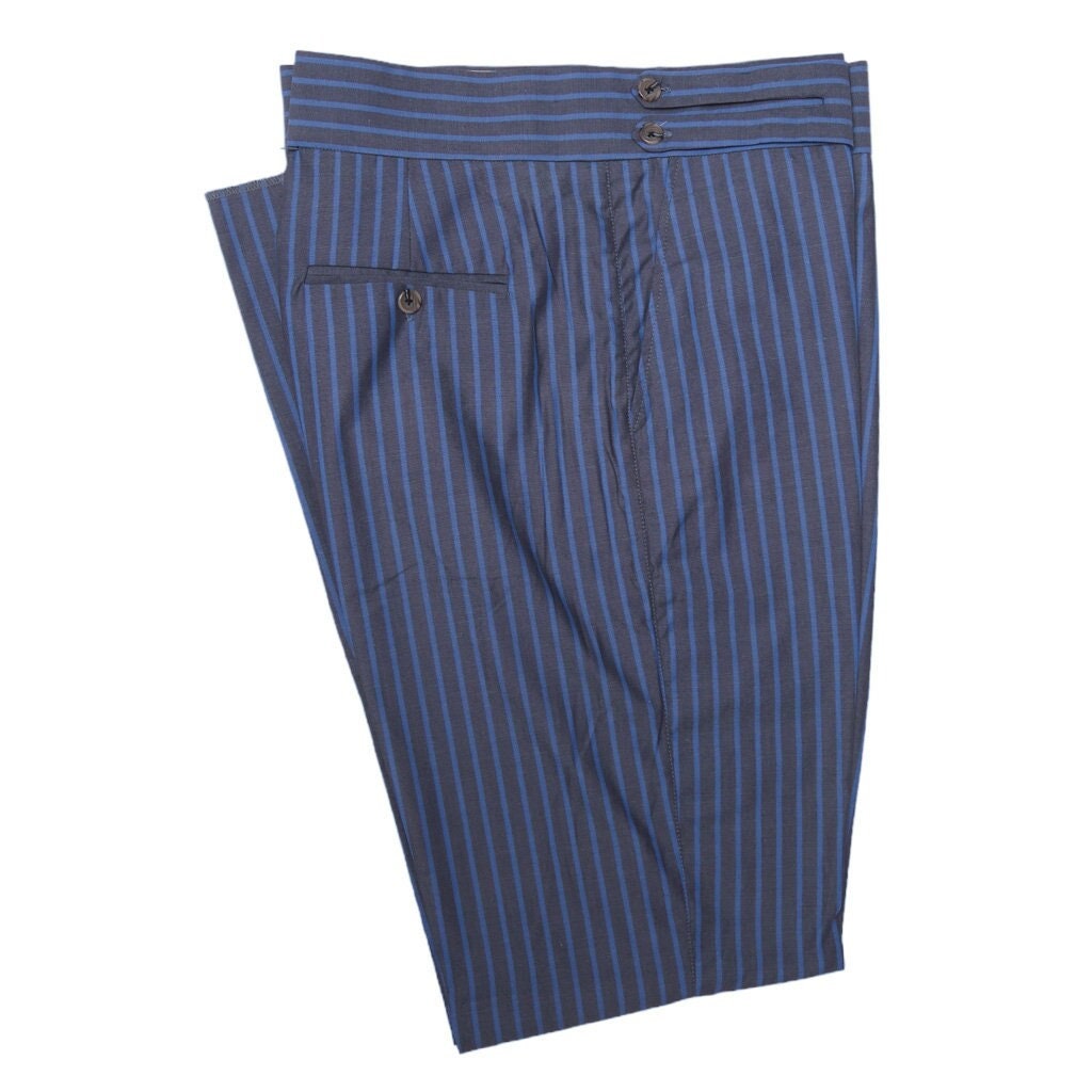 Mens Gurkha Pants, Blue Striped, Slim Straight High Waist, Flat Front ...