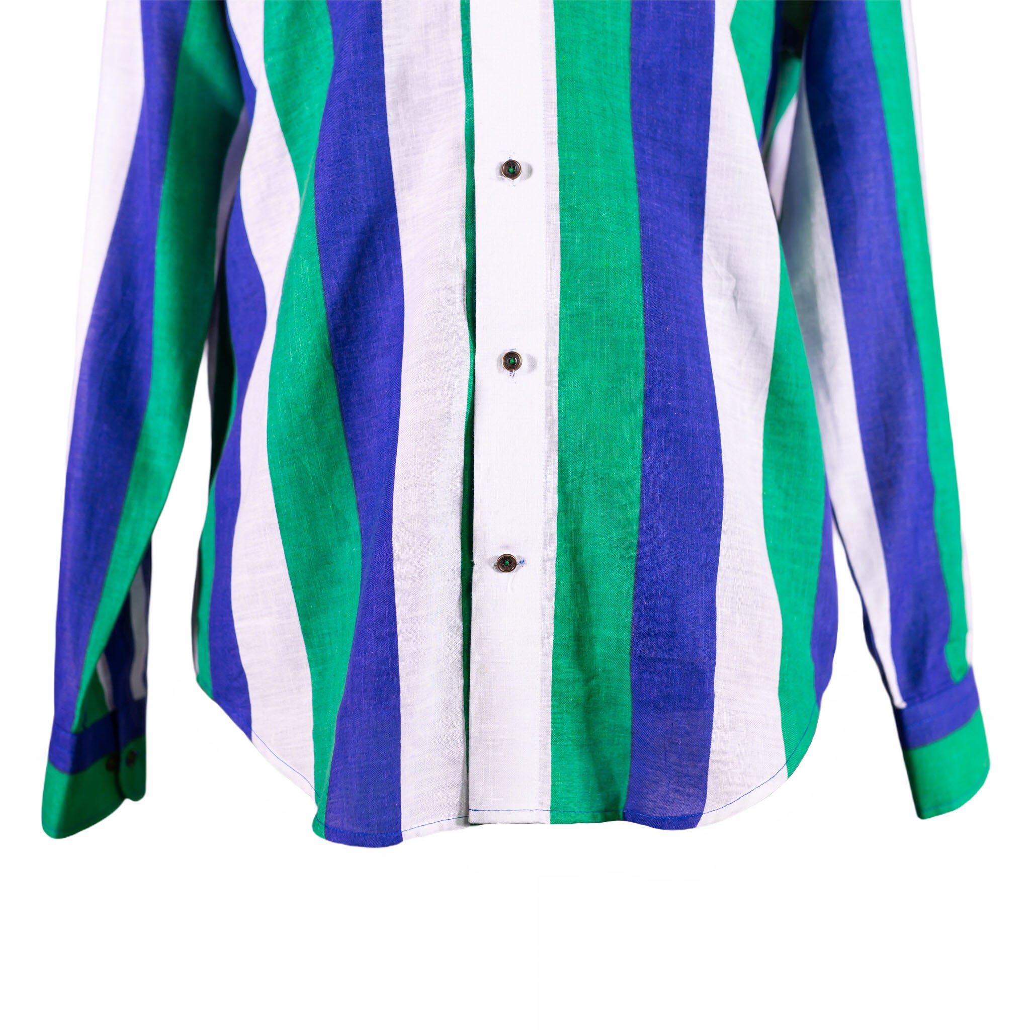 Mens Button Up Shirt Green Purple Striped Linen Long Sleeve Etsy