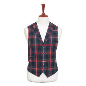 Mens Tartan Vest 44R Black Red Green Wool Plaid Waistcoat XL Formal Wedding Groom Party Business Casual Preppy Christmas Holiday Gift Idea
