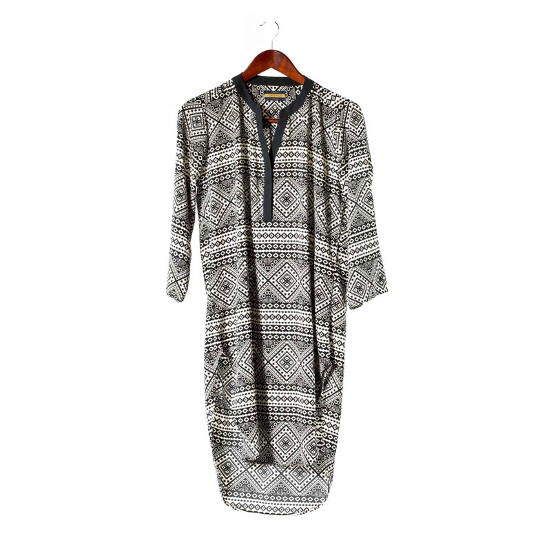 Pakistani Kurta Salwar Kameez Indian Kurti for Women Long Shirt Dress Black Geometric Viscose Fabric Ethnic Traditional Tunic Medium