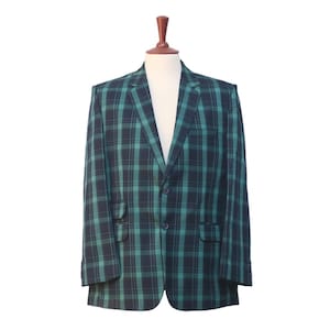 Mens Blazer, Navy Blue Green Plaid Wool, Dress Formal Party Jacket, Groom Wedding, Evening Dinner Sport Coat, Tuxedo Suit, Handmade 44R
