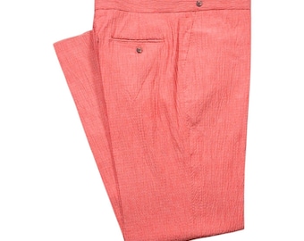 Mens Gurkha Pants 34 Seersucker Coral Pink High Waist Straight Fit Trousers