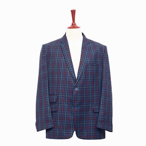 Mens Blazer, Blue Green Red Plaid Wool, Dress Formal Party Jacket, Groom Wedding, Evening Dinner Sport Coat, Tuxedo Suit, Handmade 46R