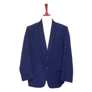 Mens Blazer, Navy Blue Textured Cotton, Dress Formal Party Jacket, Groom Wedding, Evening Dinner Sport Coat, Tuxedo Suit, Handmade 48R