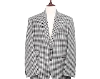 May include: A black and white gingham blazer with a two-button closure.