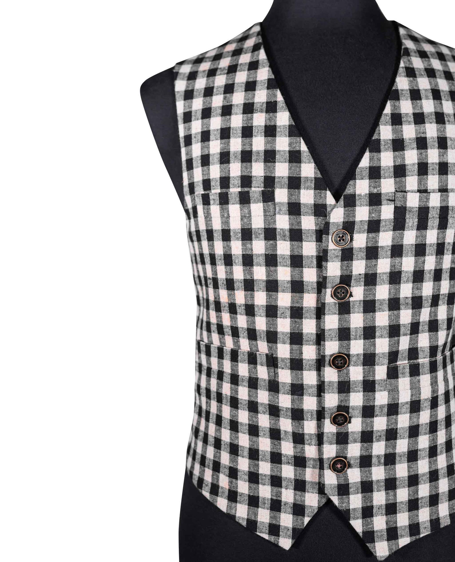 Men's Vintage Checkered Vest Black Plaid Cotton Etsy