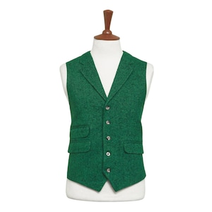 Mens Tweed Vest 44R Green Wool Waistcoat XL Formal Wedding Groom Party Business Casual Office Work Preppy Christmas Holiday Gift Idea