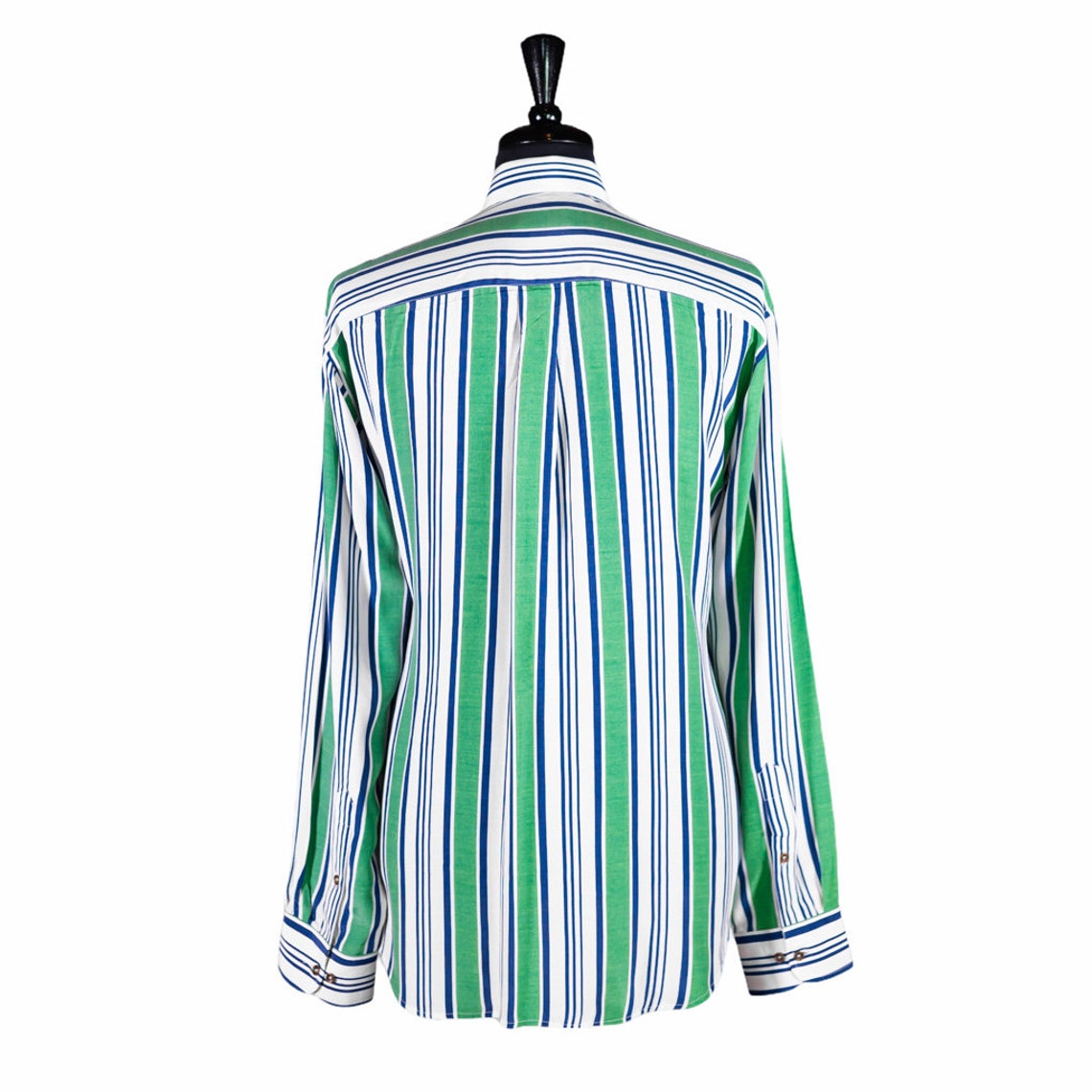 Men's Striped Shirt Green Blue White Striped Viscose Etsy