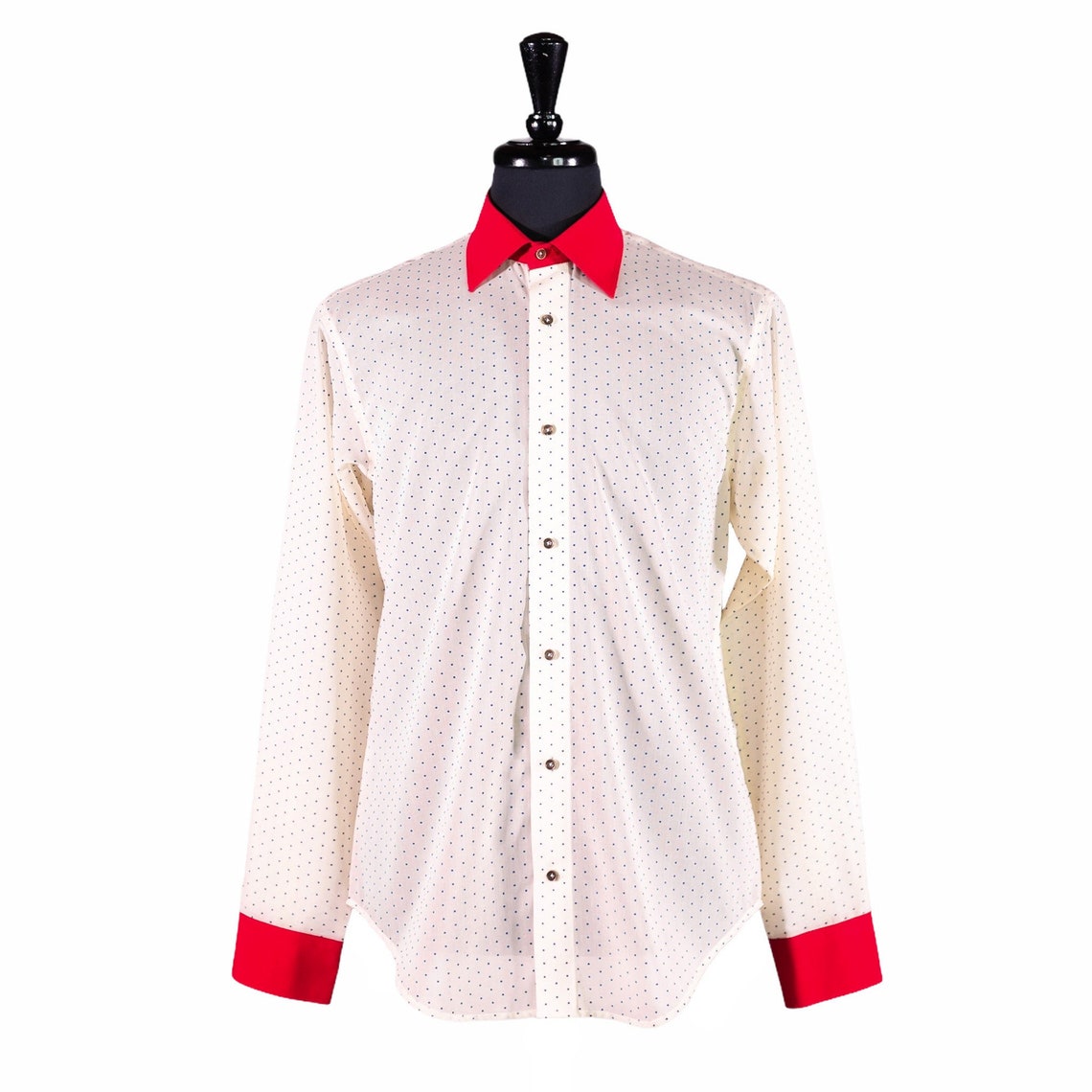 Men's White Button Up Shirt Polka Dot Silky Chiffon Long Etsy