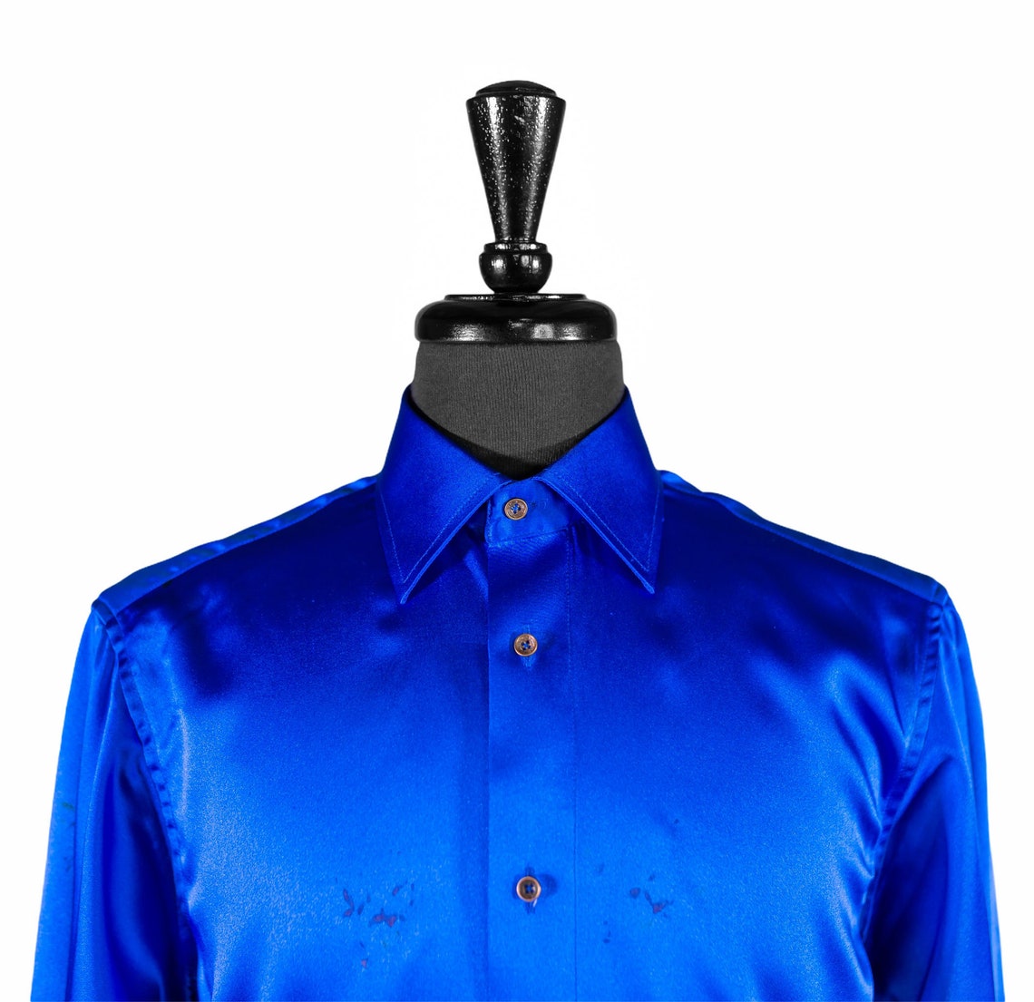 Men's Button Up Shirt Royal Blue Silk Long Sleeve Etsy