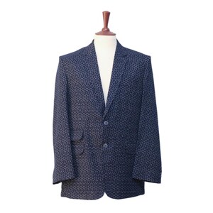 Mens Blazer, Blue White Dots Wool, Dress Formal Party Jacket, Groom Wedding, Evening Dinner Sport Coat, Tuxedo Suit, Handmade 44R