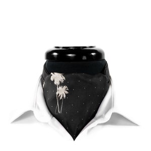 Ascot Cravat, Silk Tie, Black Floral Polka Dot, Wedding Necktie, Victorian Edwardian, Theater Costume, Dress Formal, Neckerchief Scarf