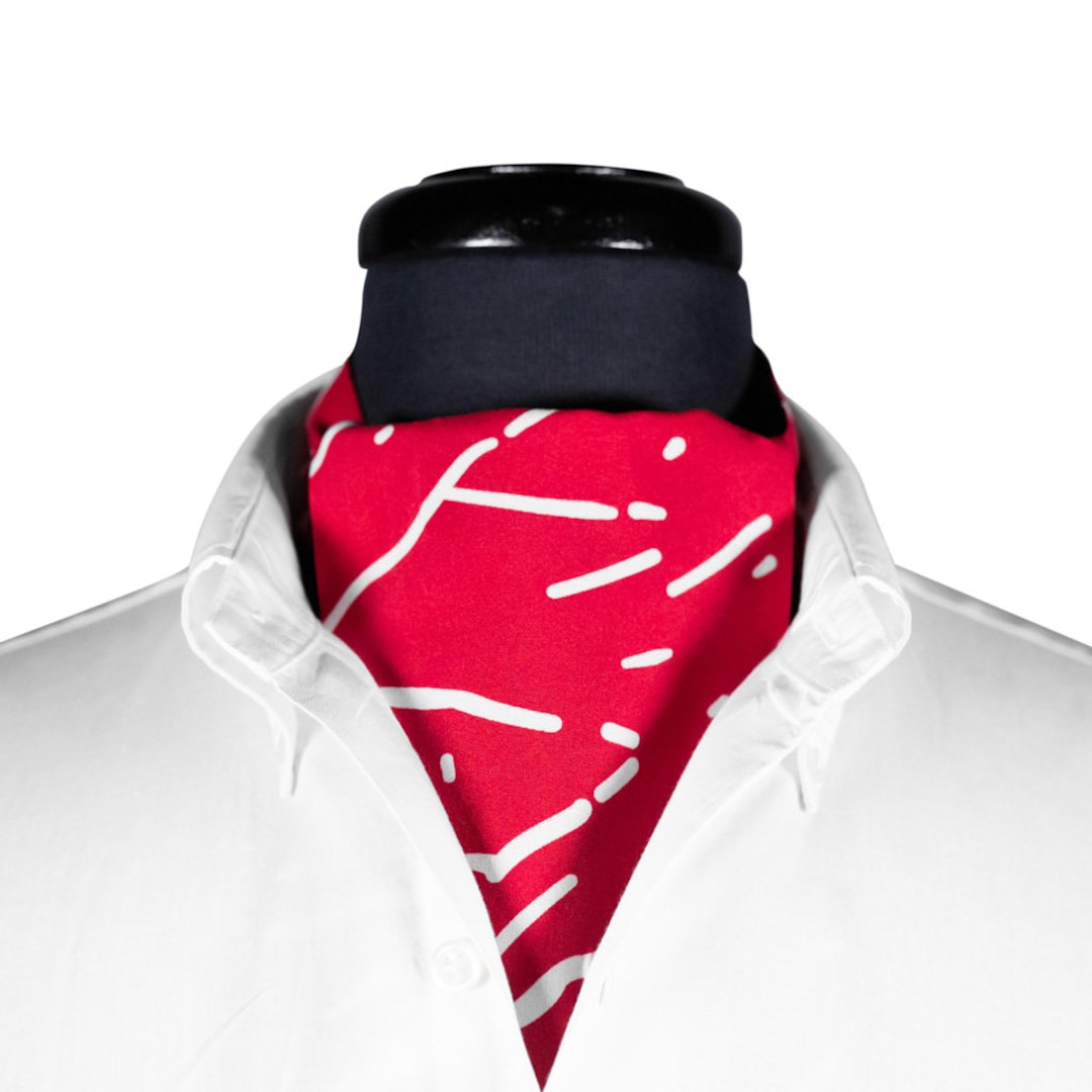 Ascot Cravat Silk Tie Red White Abstract Groom Wedding 