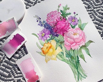 Mother’s Day Gift -birth month bouquet painting - floral watercolor artwork