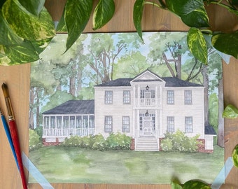 Custom House Portrait, Watercolor,  Hand Painted, Original Home Painting, Custom Personalized Artwork