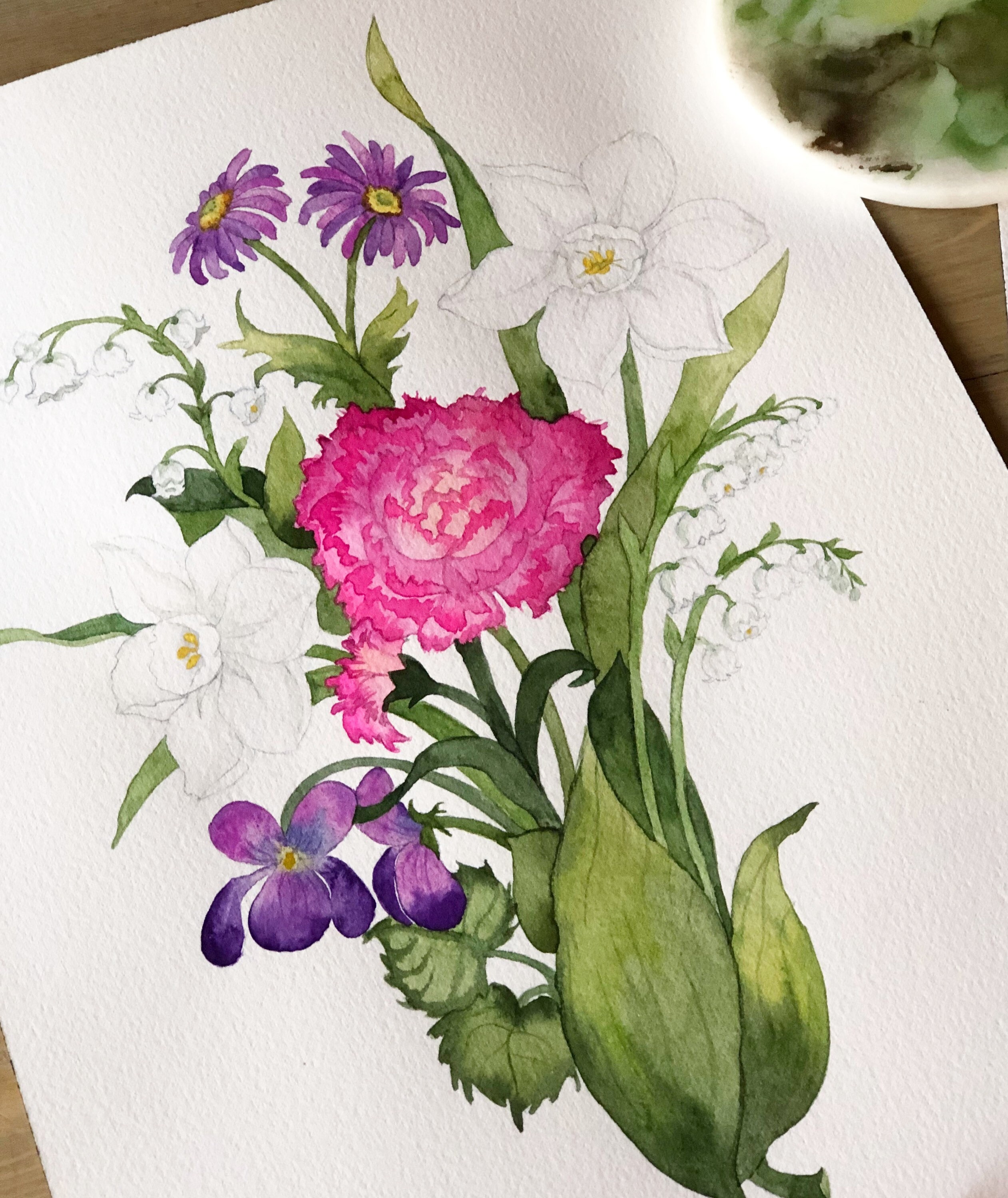 Custom Watercolor Bouquet | Grandchildren Flowers | Birth Month Flowers