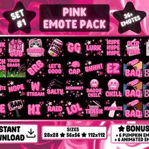 Könnte beinhalten: Digitaler Download eines Pink Emote Packs mit über 36 Emotes, darunter "GG", "LOL" und "Hype". Bonus-Kürbis- und animierte Emotes enthalten. Verfügbare Größen: 28x28, 56x56 und 112x112 Pixel.