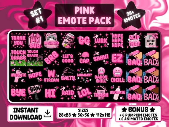 36+ Pink Girly Twitch & Discord Emotes + Animated and Pumpkin BONUSES |Set 1| Cute Kawaii Pastel Emote Pack for Streamers | Instant Download