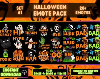 20種類以上のハロウィン絵文字パック｜Twitch、Discord、YouTube、Kick用の不気味な絵文字｜かわいい秋の配信絵文字｜即時ダウンロード