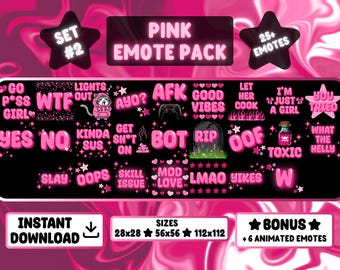 25+ roze girly Twitch & Discord-emotes + geanimeerde BONUS-EMOTES | Set 2 | Leuk kawaii pastel emotepakket voor streamers | Direct downloaden