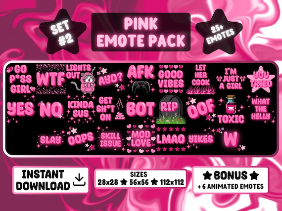 25+ Pink Girly Twitch & Discord Emotes + Animated BONUS EMOTES | Set 2 | Cute Kawaii Pastel Emote Pack for Streamers | Instant Download
