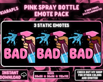 Roze SLECHTE spuitfles-emote – statisch en geanimeerd png/gif | 3 huidtinten | Leuke meisjesachtige kawaii Twitch, Discord, YouTube-streaming-emote