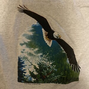 Vintage Eagle T Shirt Men XL 80s Mock Neck Long Sleeve John Pitcher Art