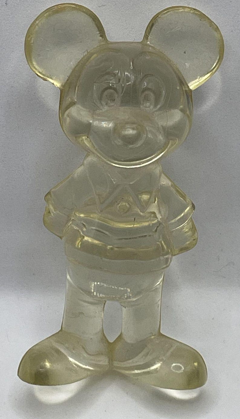 Vintage doorzichtig Mickey Mouse Disney-beeldje van hard plastic 3 afbeelding 1