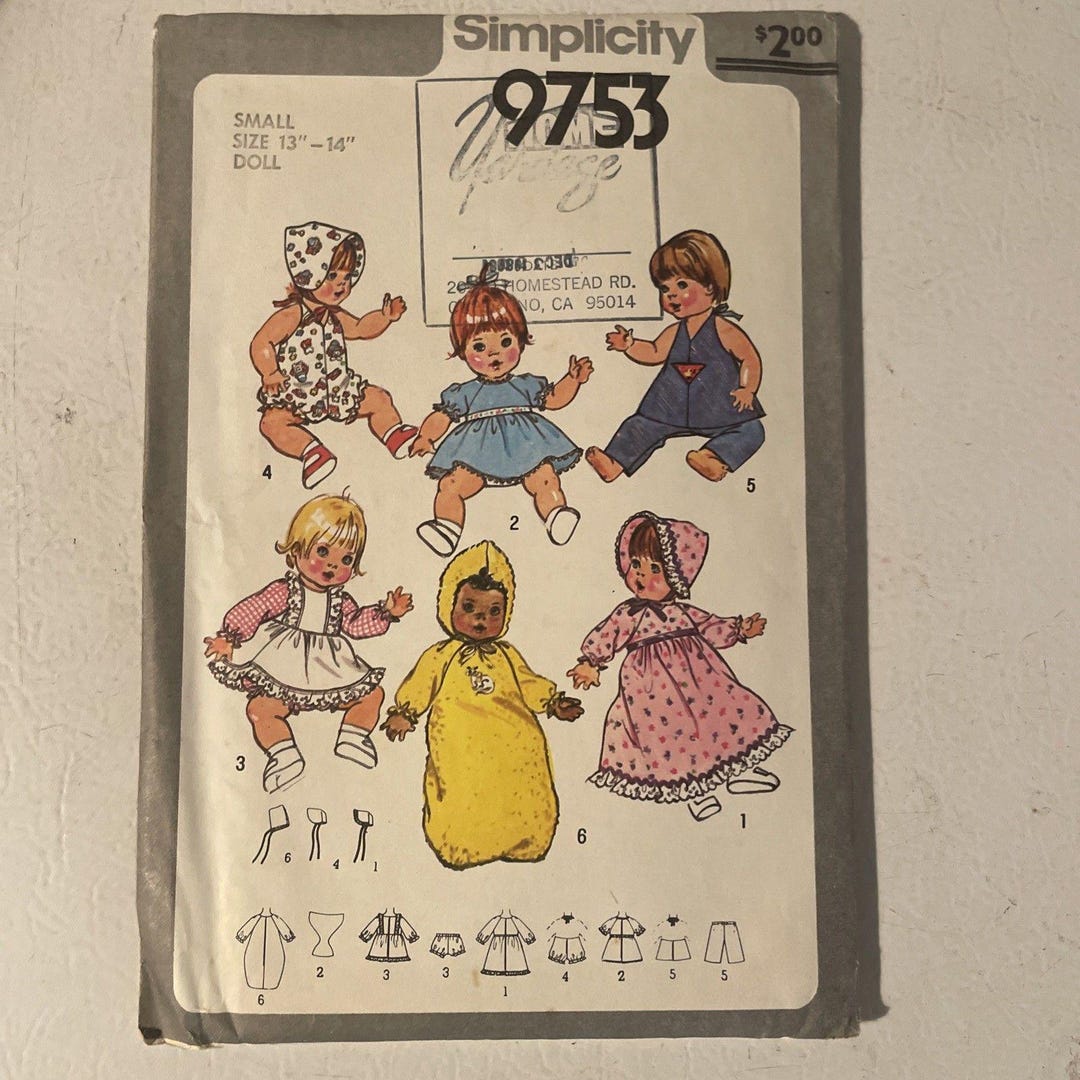 Simplicity Pattern 9753 Vintage Simplicity Pattern 9753 Doll Dress Romper Top for 13-14 Dolls ...