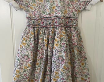 Vintage gesmokte jurk voor meisjes maat 4/5 CottageCore Jeffrey Ohrenstein