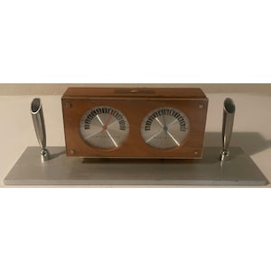 Vintage Honeywell Desk Pen Holder Mid Century Modern Temperature Humidity Gauge