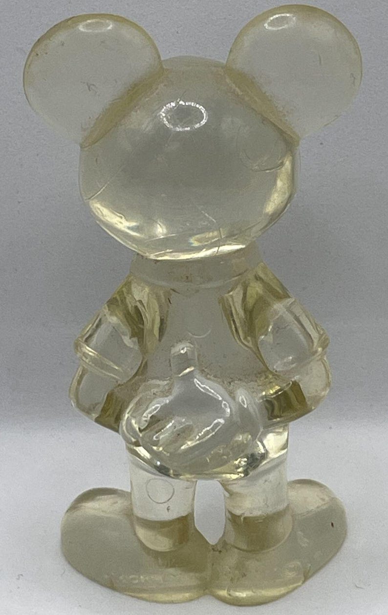Vintage doorzichtig Mickey Mouse Disney-beeldje van hard plastic 3 afbeelding 5