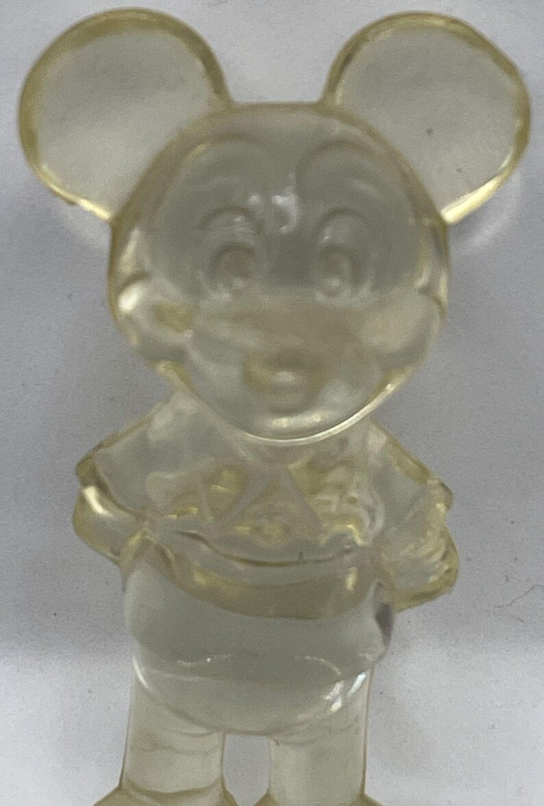 Vintage doorzichtig Mickey Mouse Disney-beeldje van hard plastic 3 afbeelding 2