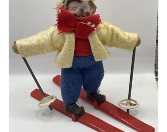 Vintage Original Peter Mecki Steiff Hedgehog Skier Miniature Doll 3”
