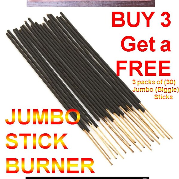 30 - 19" JUMBO - Biggie Hand Dipped Incense Sticks - FREE SHIPPING - Buy 3 get a Free Burner - choose Charcoal or Wood punks - Made Fresh!