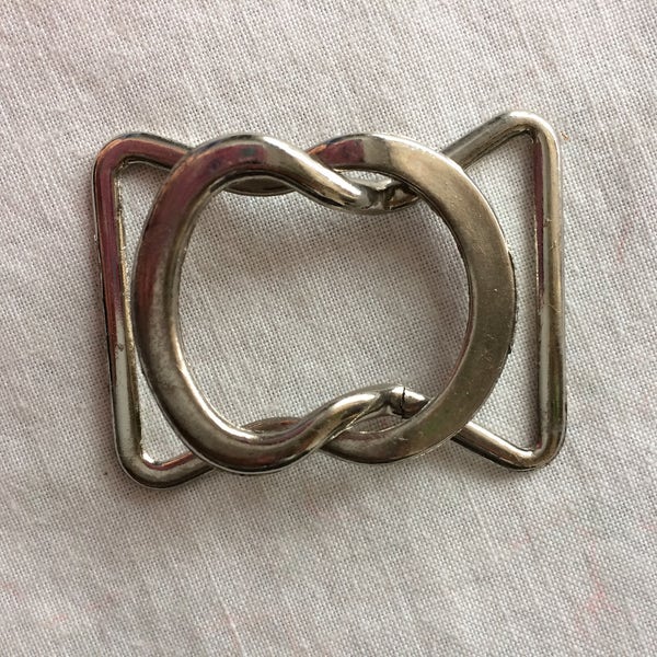 New Silver Metal Clasp Belt Buckle 2-1/4" long Large Circles - Sewing Crafts Assemblage