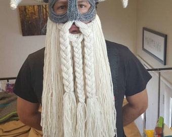 Crochet viking hat with detachable beard adult size