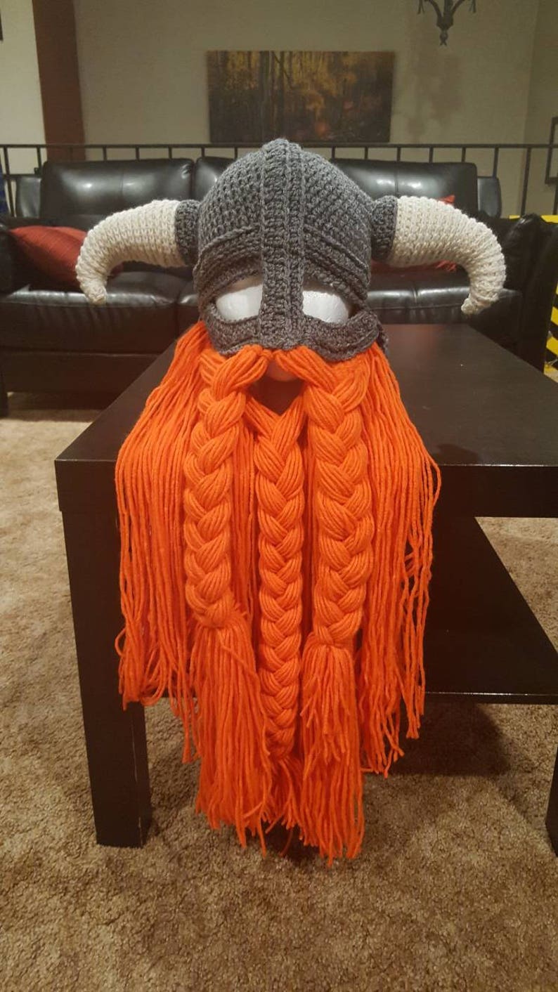 Crochet pattern for viking hat helmet with beard image 7