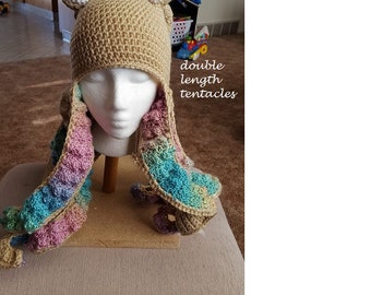 Crochet octopus hat with tentacles child or adult size