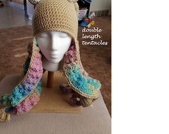 Crochet octopus hat with tentacles child or adult size