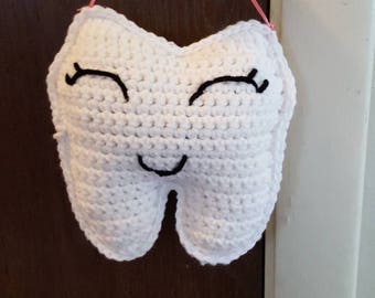 Crochet hanging tooth fairy pillow white or tmnt