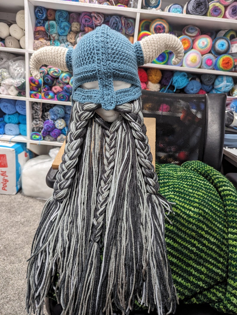 Crochet pattern for viking hat helmet with beard image 9