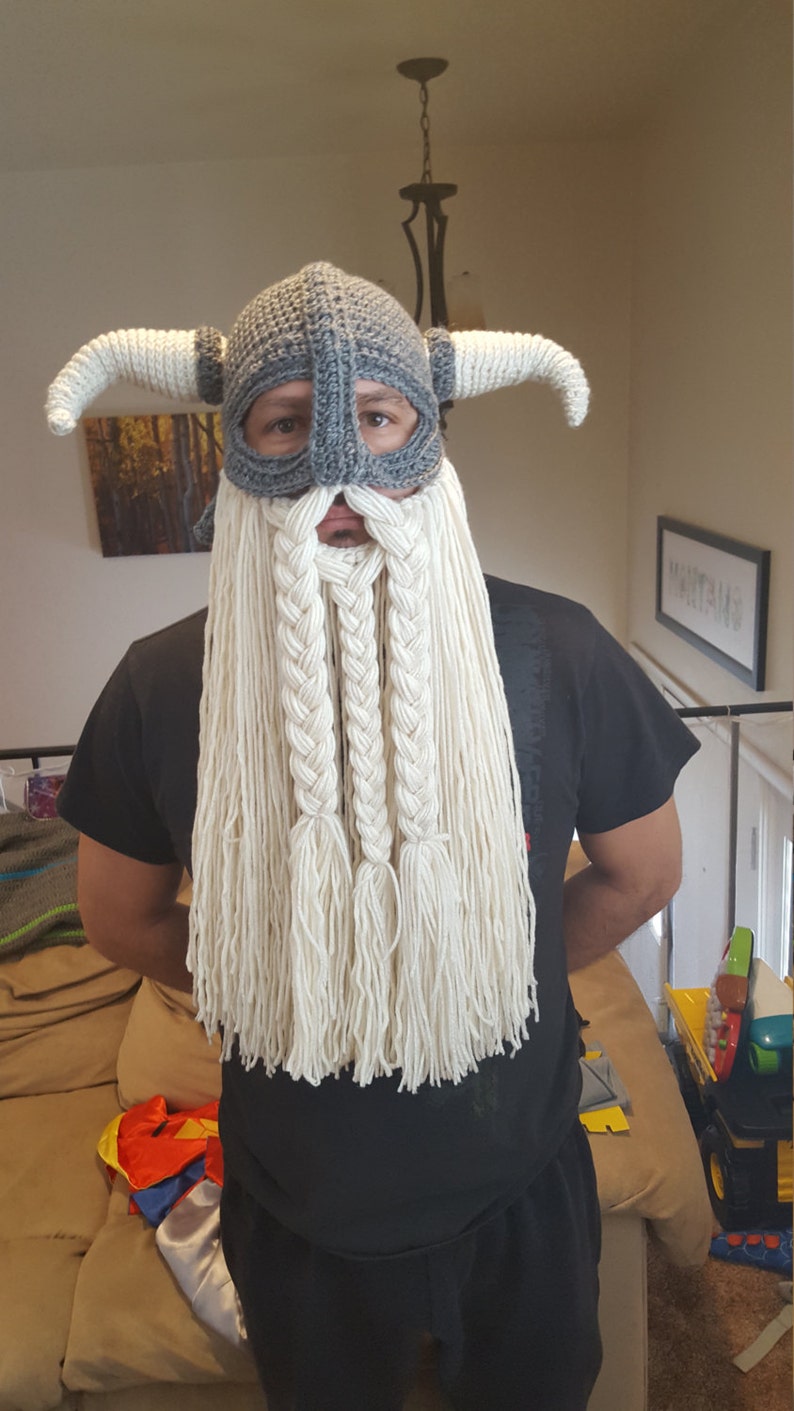 Crochet pattern for viking hat helmet with beard image 1